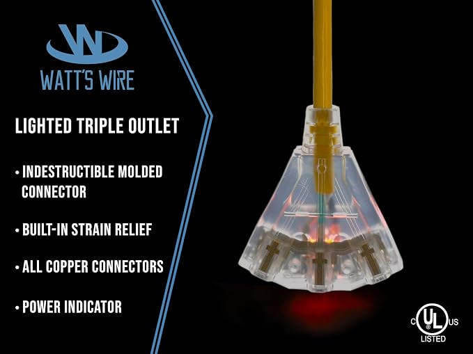 25 ft - 12 Gauge Heavy Duty Extension Cord - 3 Outlet Lighted SJTW - - Image 3