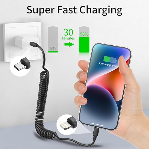 Coiled USB C to Lightning Cable 3FT, 2 Pack Short Car Charger Cord Fast - Image 3