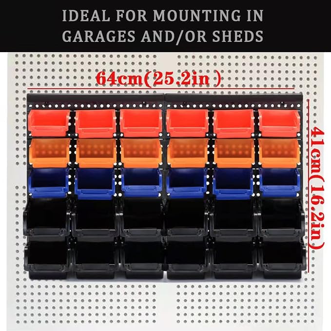 Wall Mounted Storage Bins Parts Rack 4 Colors Bin Organizer Garage Plastic Shop - Image 2