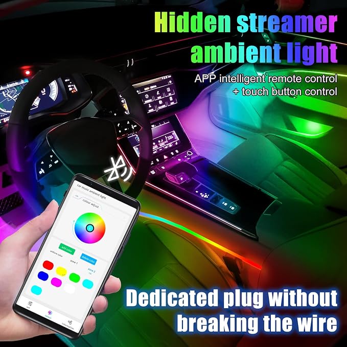 Car Interior Ambient Lights, 18 in 1 128 Colorful LED Acrylic Fiber Optic Strip - Image 2
