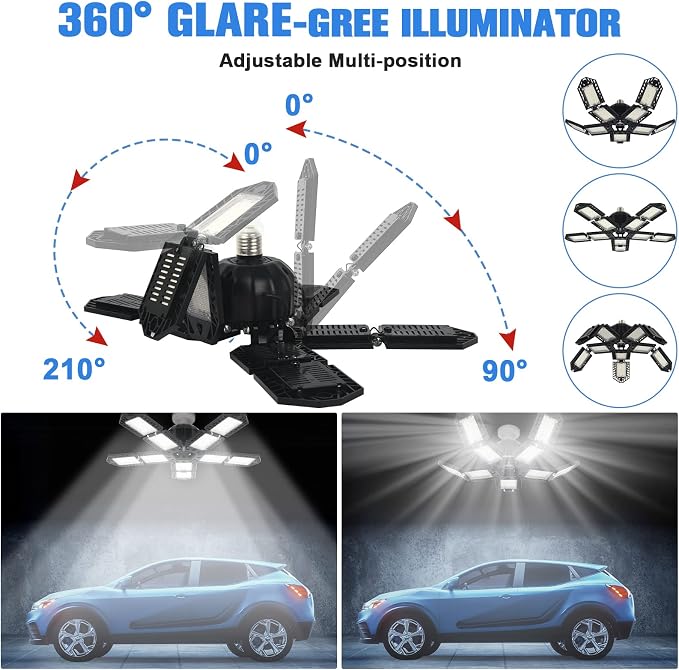 LED Garage Lights Bulb 10+1 Panels 2 Pack -200W, 20000LM 6500K Led Shop Light - Image 2