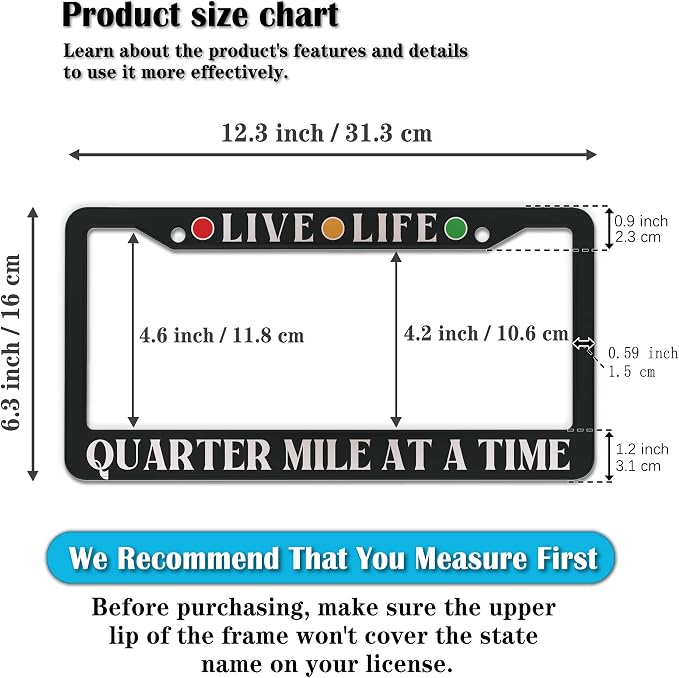License Plate Frames Black and White Fun License Plate Frame Cover Live Life - Image 2
