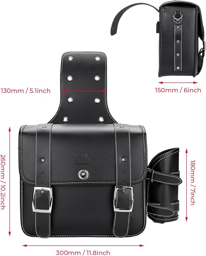 KEMIMOTO Motorcycle Saddlebags Throw Over Saddle bags 20L Faux Leather Side - Image 5