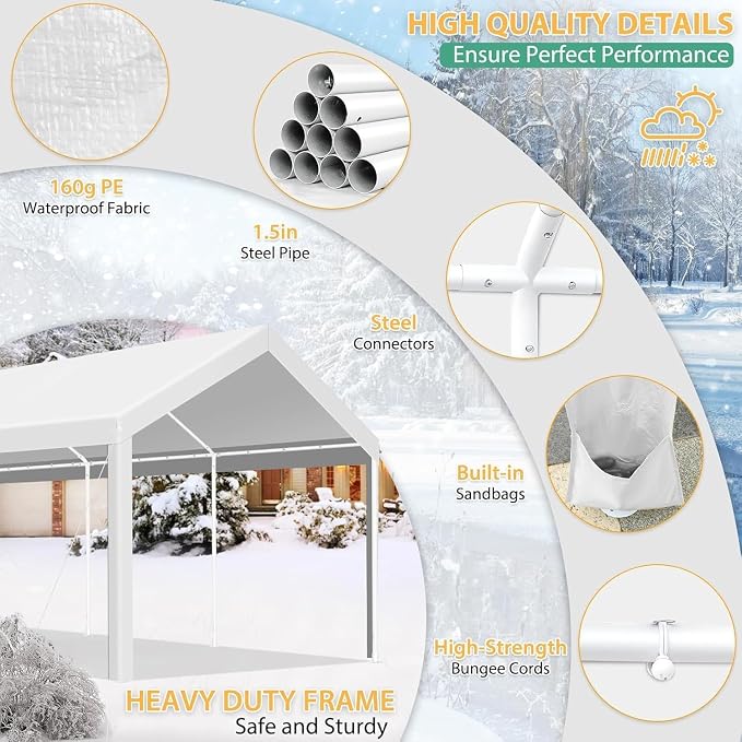 COBIZI Carport 10x20ft Heavy Duty Portable Garage, 2.0 Powder Coated Frame - Image 5