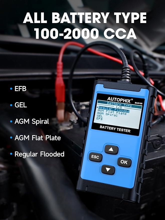 AUTOPHIX BAS100 Car Battery Tester, 12V 24V Load Tester, 100-2000 CCA Digital - Image 7