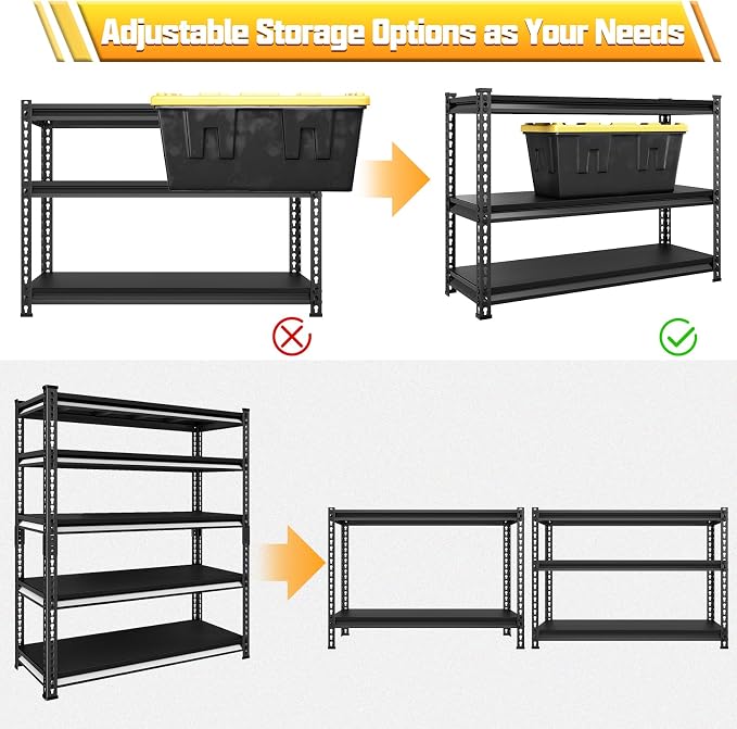 48" W Garage Shelving Heavy Duty, 3000LBS Loads Adjustable Garage Storage - Image 5