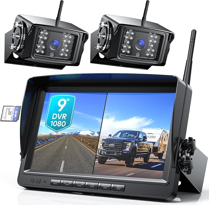 Fookoo 1080P 9" Wireless Backup Camera System, IP69 Waterproof Rear View Front by FOOKOO