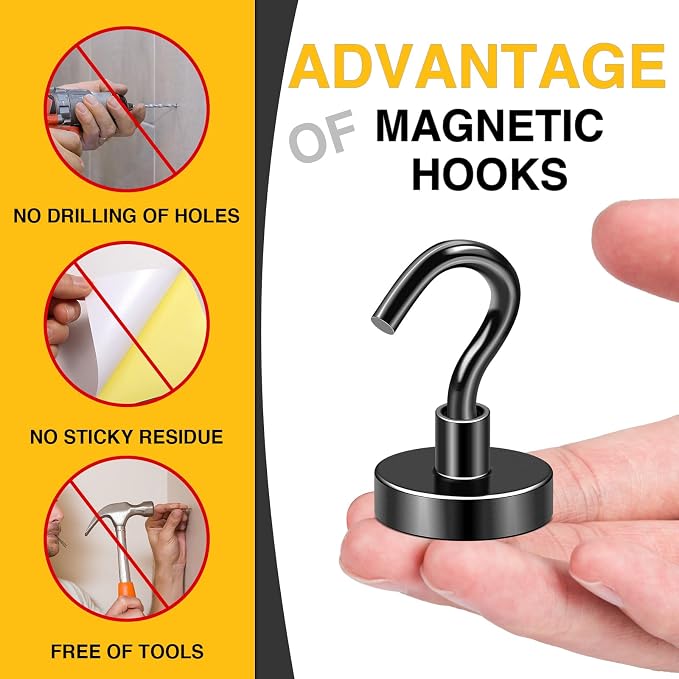 DIYMAG Black Magnetic Hooks, 80 LB Heavy Duty Strong Magnet - Image 5