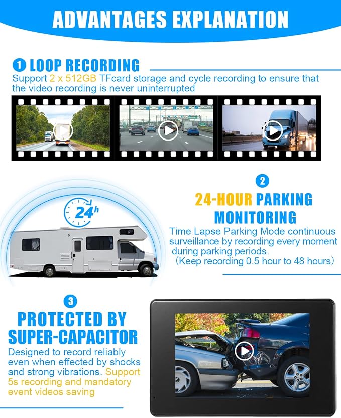 RV Backup Camera System AI WiFi GPS 7 inch Touch Screen Monitor Vehicle - Image 6