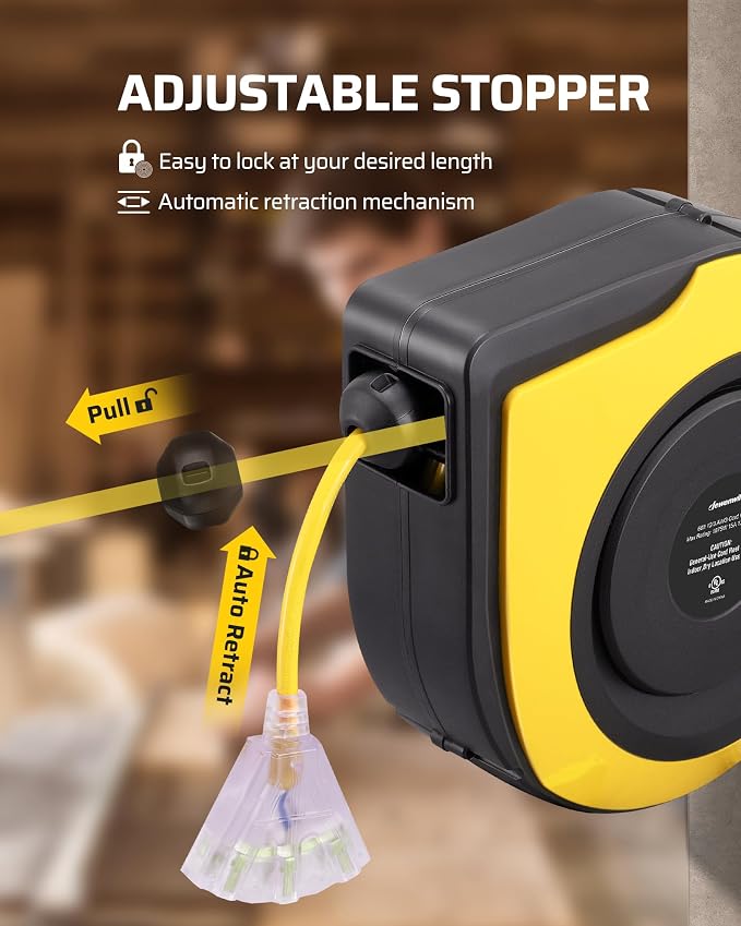 DEWENWILS Retractable Extension Cord Reel, 75 FT Heavy Duty Power Cord - Image 4