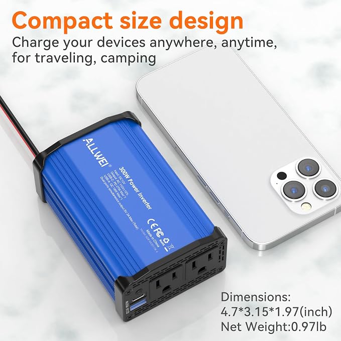 300W Car Power Inverter 12v to 110v, Car Plug in Adapter Outlet - Image 7