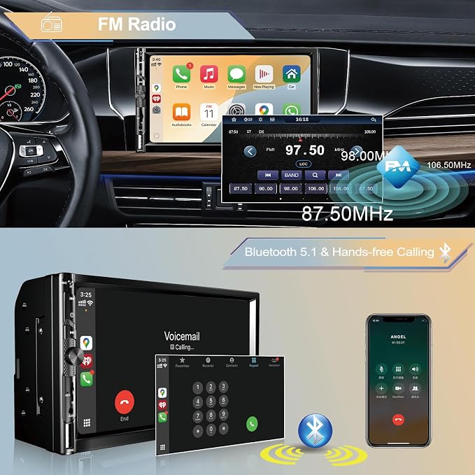 7 Inch Car Stereo with Wireless Apple CarPlay, Double Din Car Radio Androdi Auto - Image 4