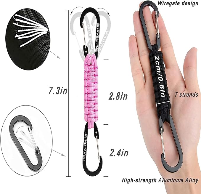 BRAVESHINE Paracord Keychain Carabiner Clip, D Ring Lanyard Hanger Stroller Hook - Image 7