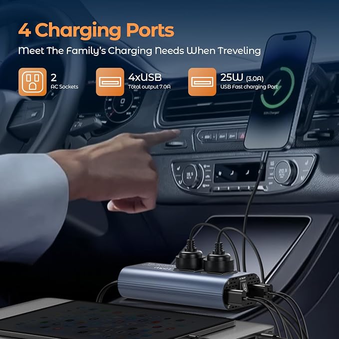 300W Car Power Inverter, DC 12V to 110V AC Car Plug Adapter Outlet - Image 2