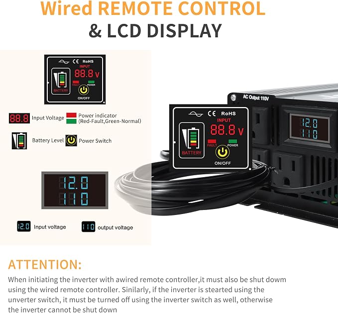 3000 Watt Pure Sine Wave Power Inverter DC 24V to 110V/120V AC Converter - Image 3