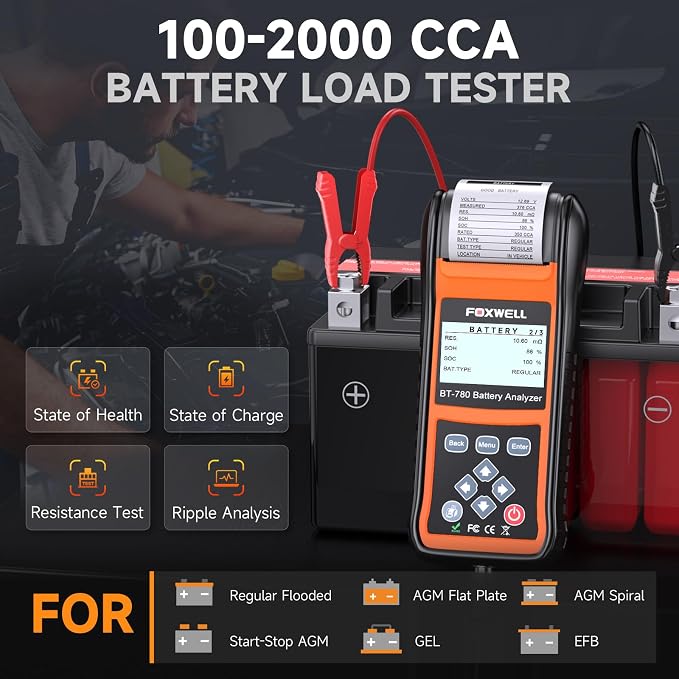 FOXWELL BT780 Car Battery Tester, 12V 24V Battery Load Tester - Image 6