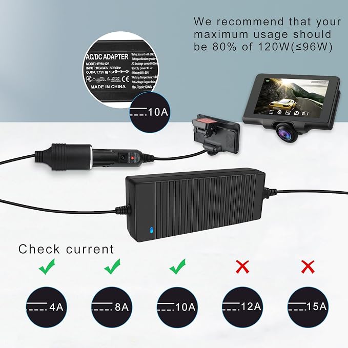 inShareplus 12V 120W 10A AC to DC Converter, 110V to 12V Cigarette Lighter - Image 5