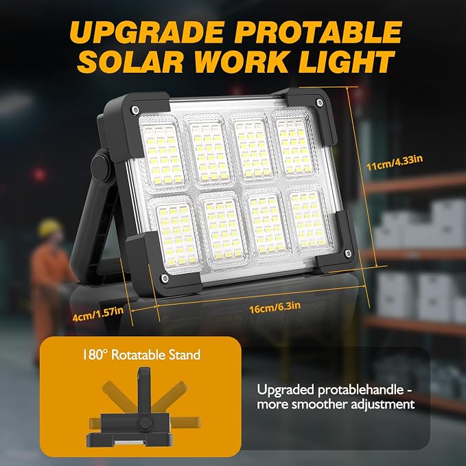 120W Solar Rechargeable Work Light, 144 LED 10000LM Led Work Light - Image 8
