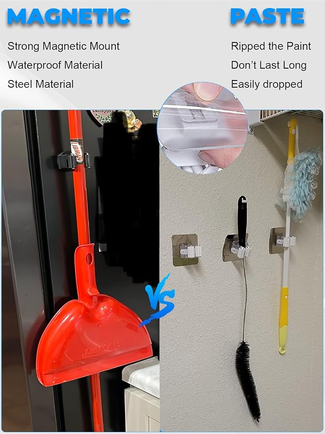Magnetic Broom Mount, Mop Holder Magnetic No Drilling Magnetic Tool Holder Wall - Image 5