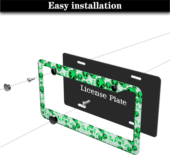 License Plate Covers for Men Green License Plate Frames for Women Alien - Image 4