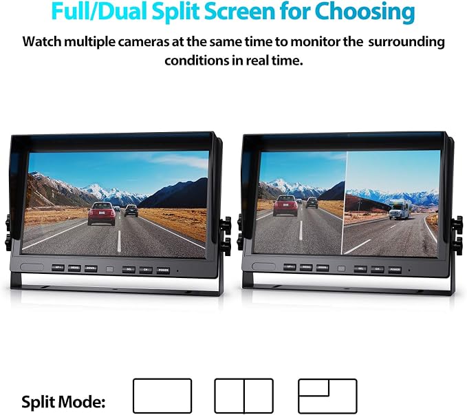 Fookoo Ⅱ 10" 1080P Wired Backup Camera System, 10-inch HD Dual Split Screen - Image 3