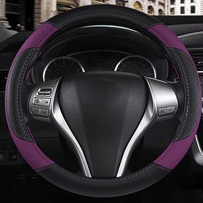 Leather Car Steering Wheel Cover, Non-Slip Car Wheel Cover Protector Breathable - Image 6