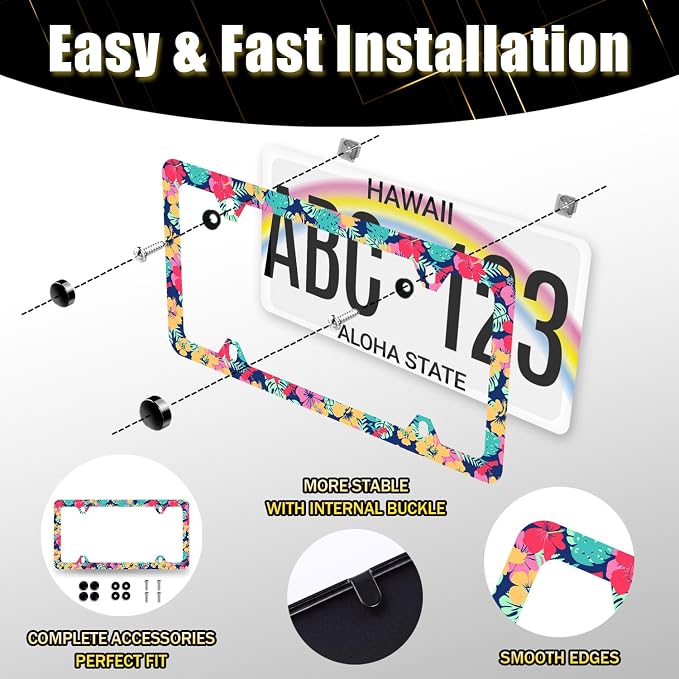 Tropical Hibiscus Flower License Plate Frame Colorful Floral Leaves License - Image 5