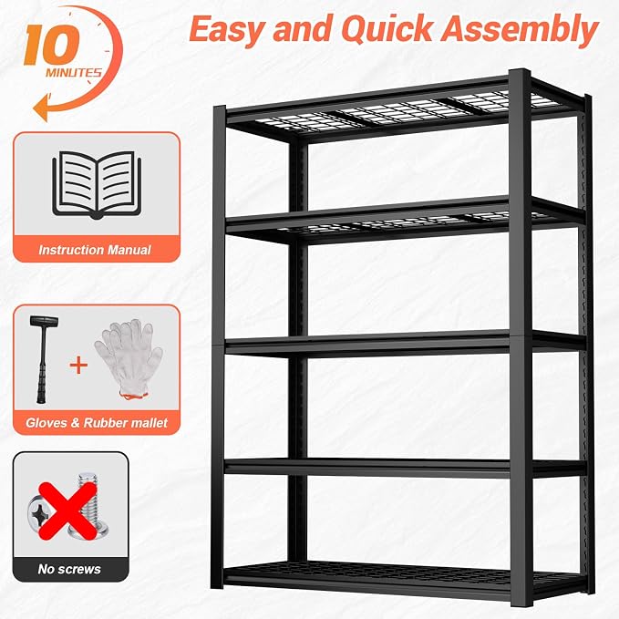 Garage Shelf, Heavy Duty Storage Rack Load 3000lb, 5-Tier Metal Garage Shelving - Image 8