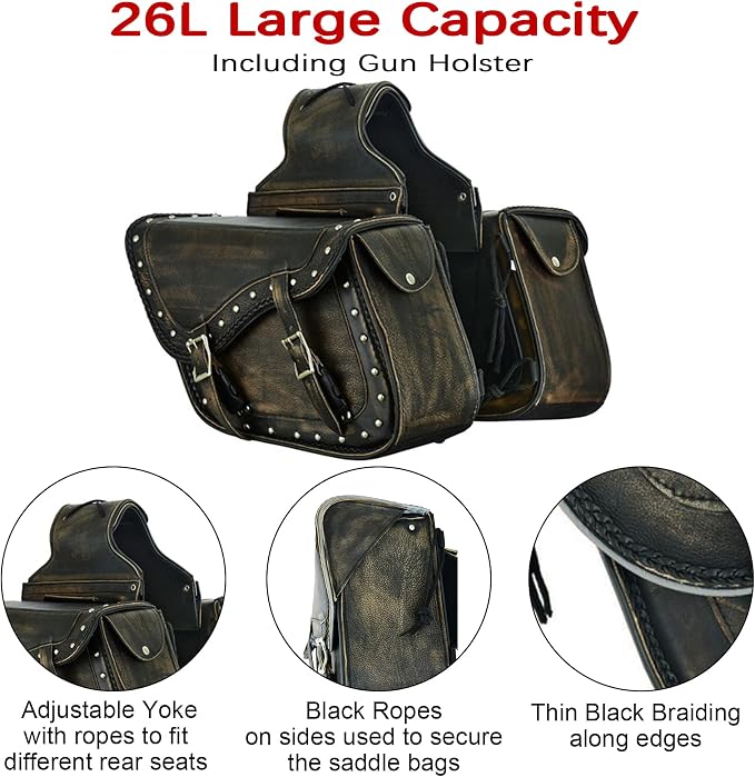 Dream Apparel Naked Cowhide Leather Motorcycle Saddle Bags Studded Throw Over - Image 6