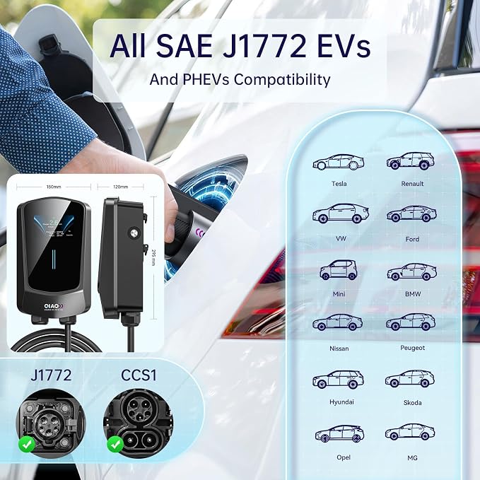 QIAO Level 2 EV Charger, Wi-Fi Bluetooth APP Enabled EVSE, 4.3in Display - Image 4