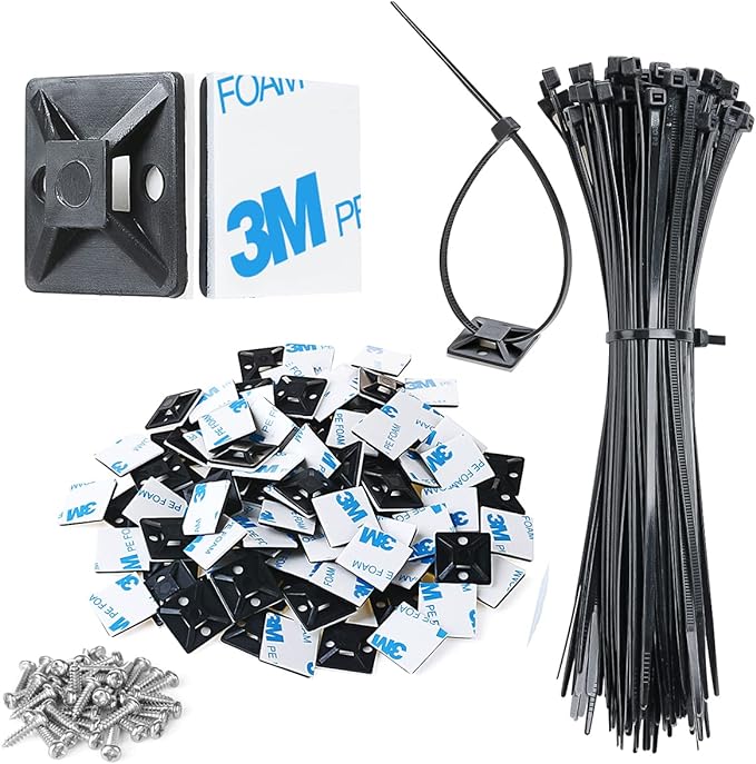 200pcs 3/4" 3M Back-Glue Self Adhesive Black Strong Cable Zip Tie Mounts by XHF