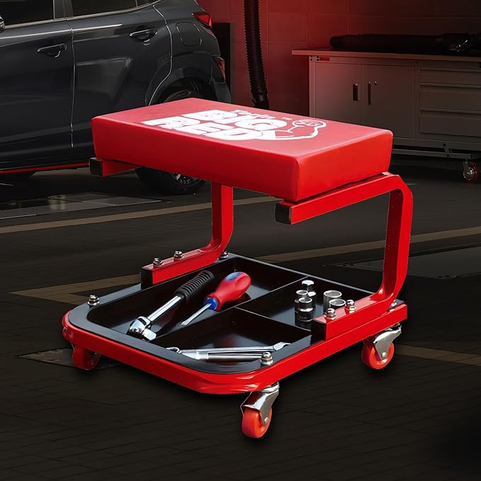 Big RED 250lb Red Rolling Automotive Creeper Garage/Shop Seat: Padded Mechanic - Image 2