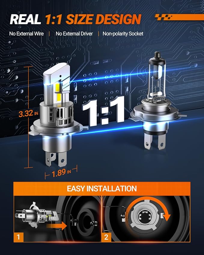 SEALIGHT H4 9003 HB2 Fog Bulbs, 30000LM 6500K Cool White, 1:1 Mini Size - Image 4