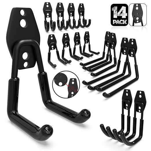 3-H Garage Wall Hooks 14 Pack, Garage Hooks Heavy Duty by 3-H