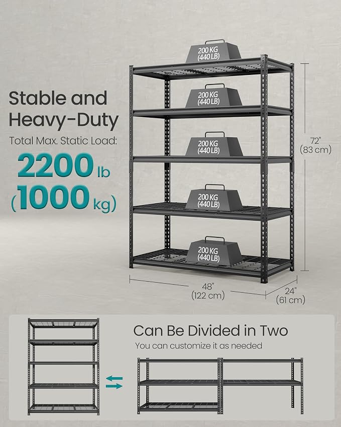 SONGMICS 5-Tier Storage Shelves Set of 3, Heavy-Duty Garage Shelving, - Image 3