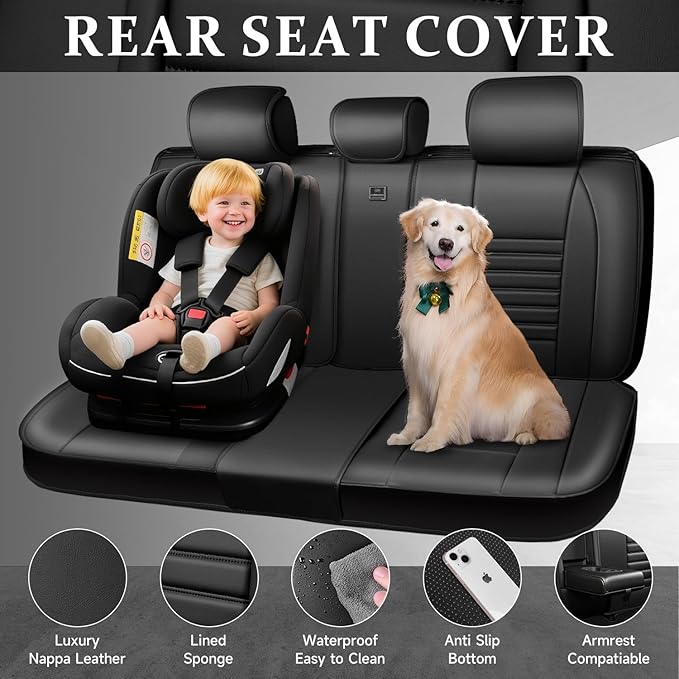CAR PASS Back Seat Covers, Nappa Leather Rear Seat Bench Cushion Lined Sponge - Image 4