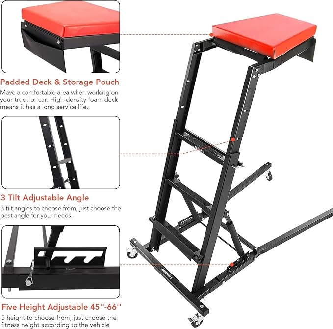 440 Lb Capacity Heavy Duty Topside Automotive Creeper, Adjustable Height 48"-66" - Image 3