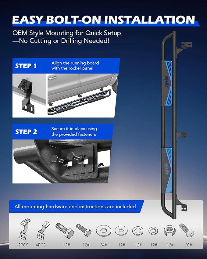 Running Boards Compatible with Toyota Tacoma Double Cab 2005-2023, 6.6" Side - Image 9