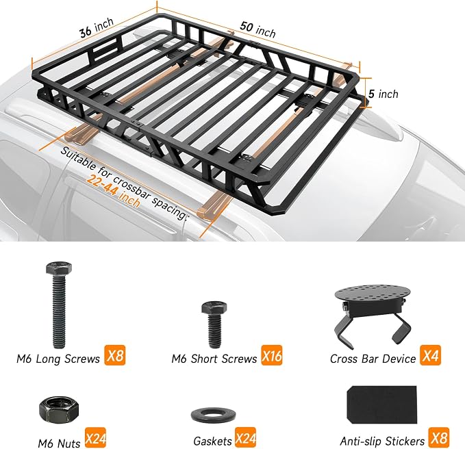 NIHAO 50"x36"x5" Heavy Duty Roof Rack Cargo Carrier, Universal Car Top Luggage - Image 4