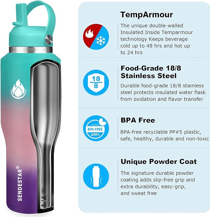 SENDESTAR 40oz Stainless Steel Water Bottle, Double Wall Vacuum Insulated Bottle - Image 4