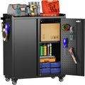 Garage Storage Cabinet with Wheels & Pegboard, 34.3" H Locking Metal Tool by GANGMEIMENTALSTORAGECABINET