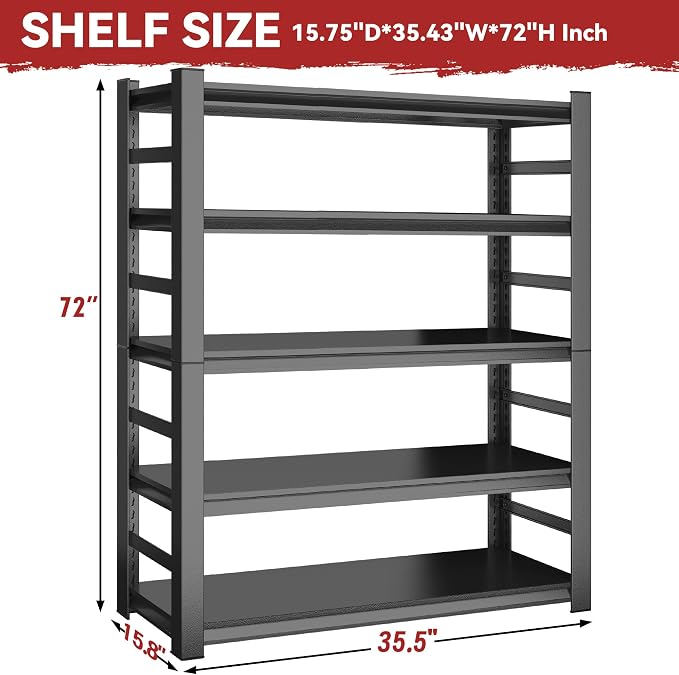 72" H Metal Garage Shelving Unit, 5-Tier Adjustable Garage Storage Shelves - Image 2