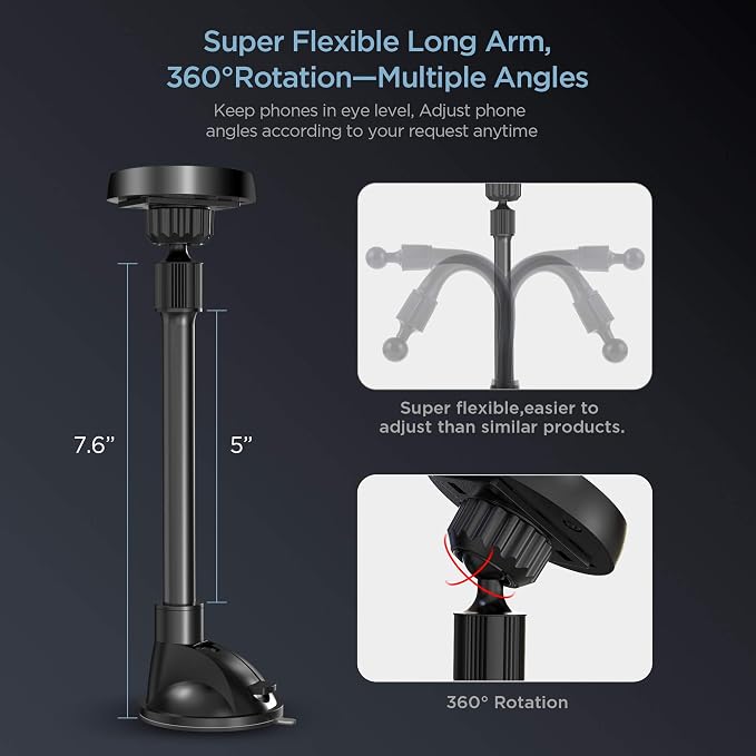 IPOW Long Arm Universal Magnetic Cradle Windshield Dashboard Cell Phone Mount - Image 4