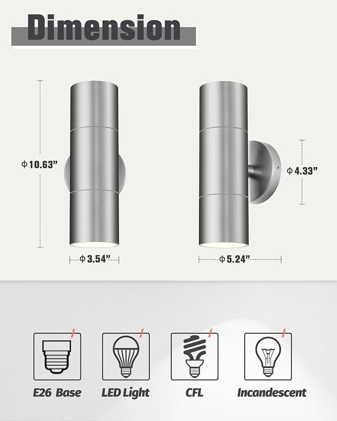 Ken & Ricky 2 Pack Stainless Steel Outdoor Wall Lights, Up Down Exterior - Image 7