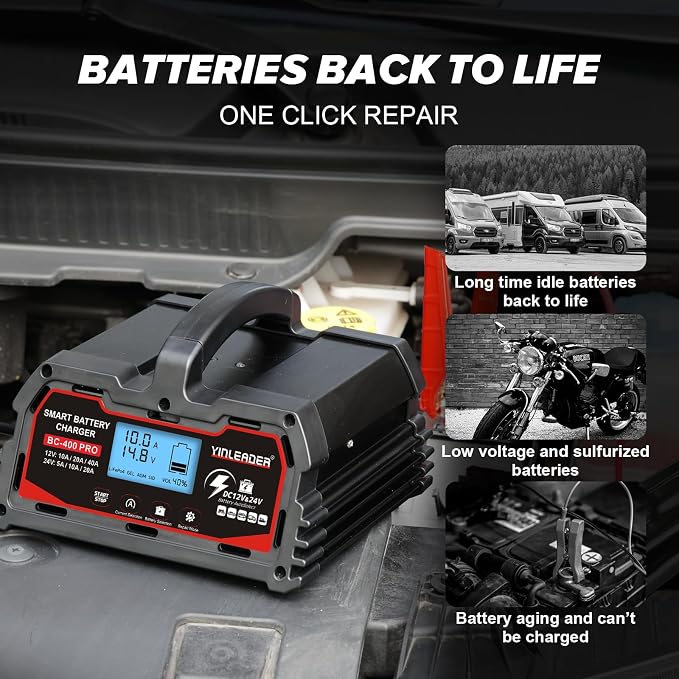 Battery Charger 40A, 12V/24V Lead Acid Smart Battery Charger, 12V LiFePO4 Car - Image 4