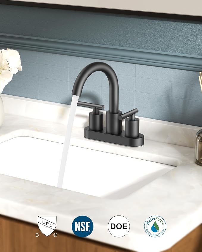 FORIOUS 4 Inch Centerset Bathroom Faucet Black 2 Hole, Two Handle Matte Black 4 - Image 5