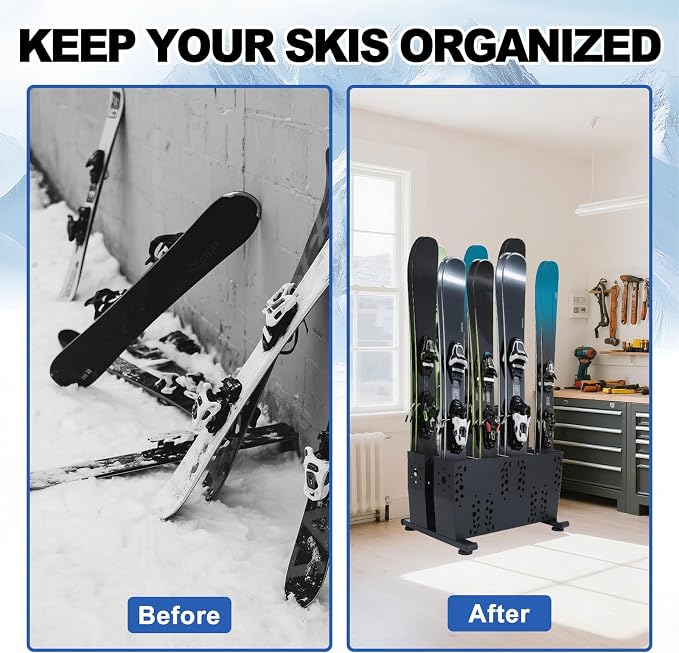 Freestanding Ski Storage Rack for 4 Pairs, Floor Stand Ski Organizer Rack - Image 6