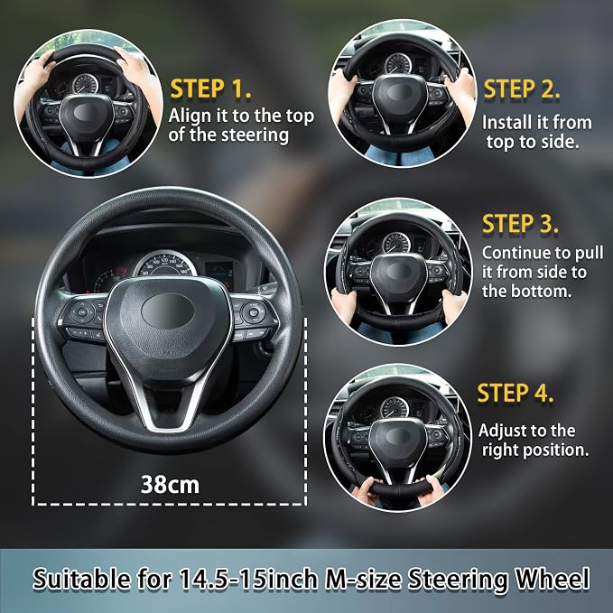 Car Steering Wheel Cover Beige, 14.5-15 inch Steering Wheel Covers - Image 7