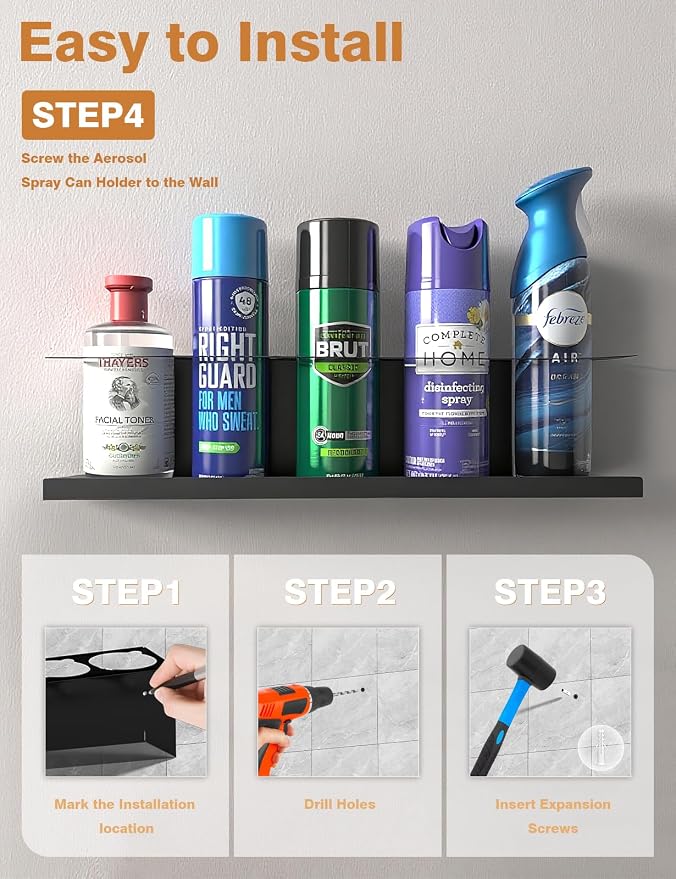 6 Pack Spray Can Holder Organizer, Wall-Mounted Steel Spray Bottle Rack - Image 5