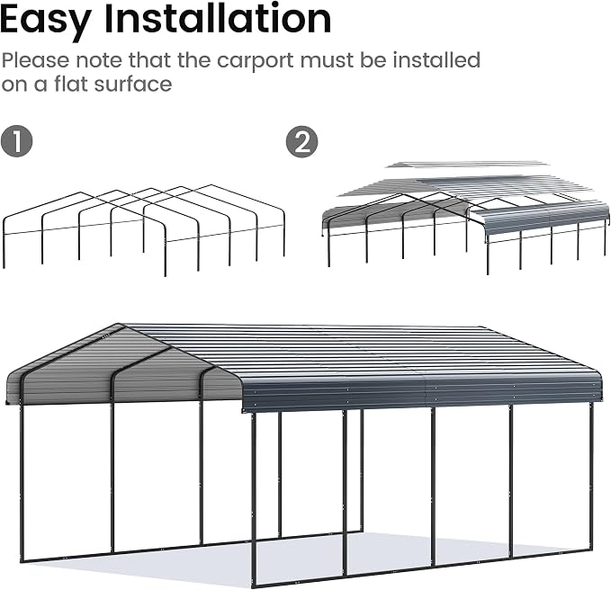 12'x20' Heavy Duty Metal Carport, Outdoor Garage Car Shelter Shade - Image 4